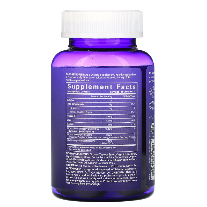 Sports Research, Organic Elderberry, Vitamin C + Zinc, Natural Berry Flavors, 60 Gummies