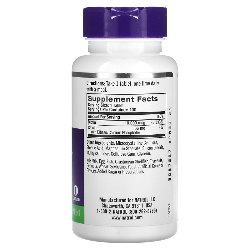 Natrol, Биотин, 10,000 мкг, 100 таблеток