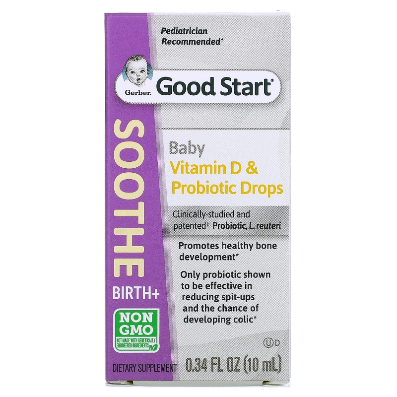 Gerber, Soothe, Vitamin D & Probiotic Drops, Birth +, 0.34 fl oz (10 ml)