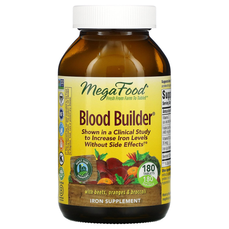 MegaFood, Blood Builder, Iron & Multivitamin Supplement, 180 Tablets