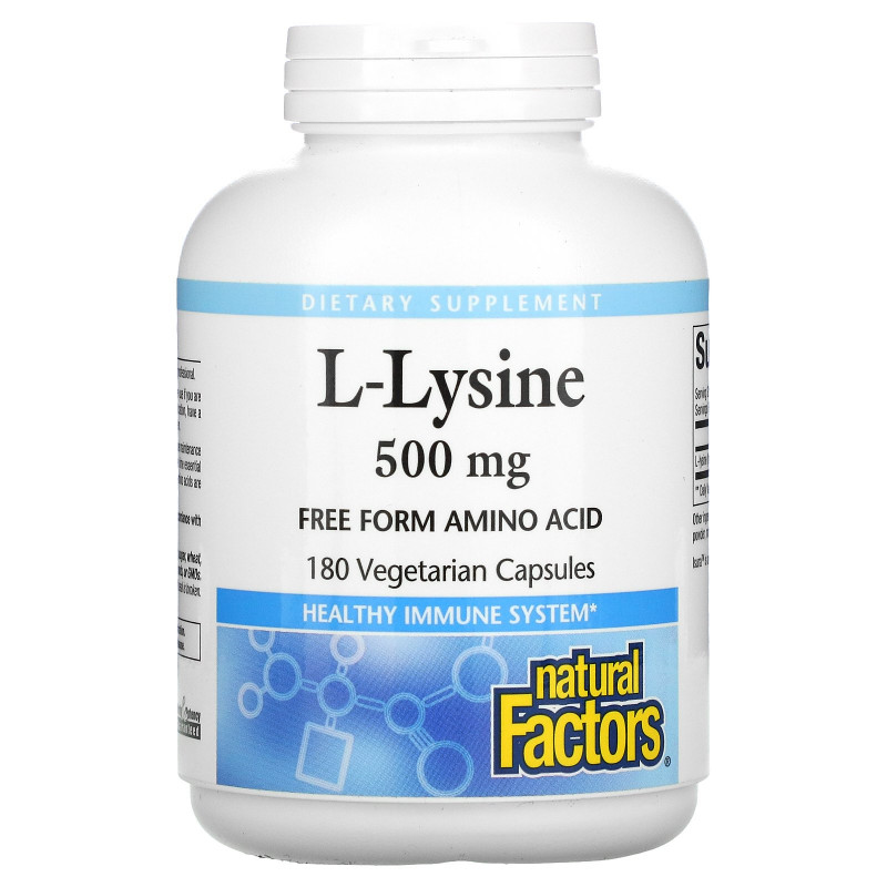 Natural Factors, L-Lysine, 500 mg, 180 Vegetarian Capsules