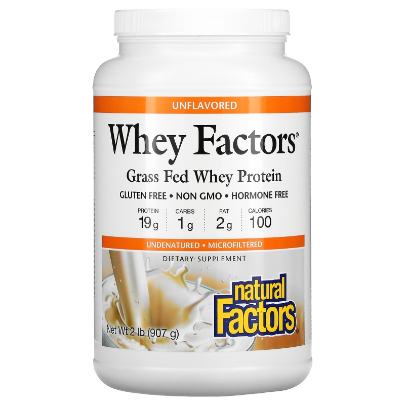 Natural Factors, Whey Factors, сывороточный протеин, полученный от вскормленных травой коров, без вкусовых добавок, 907 г