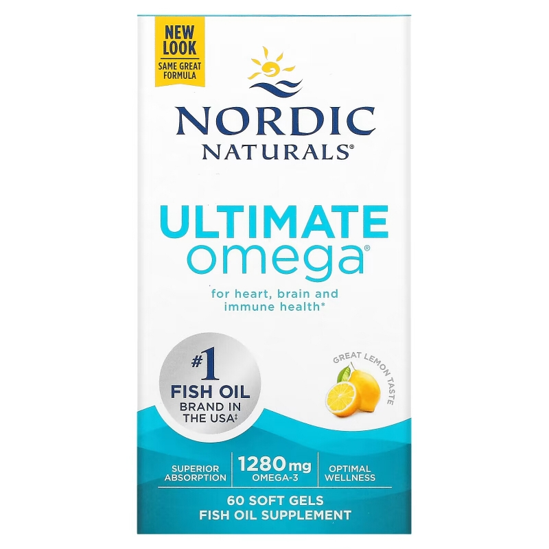 Nordic Naturals, Ultimate Omega, со вкусом лимона, 1,280 мг, 60 желатиновых капсул