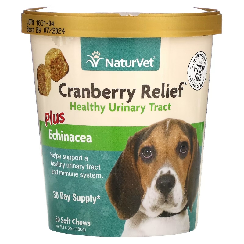 NaturVet, Cranberry Relief, с эхинацеей, добавка для поддержки здоровья мочевыводящих путей и поддержки иммунитета, для собак, 60 жевательных таблеток, 180 г (6,3 унции)