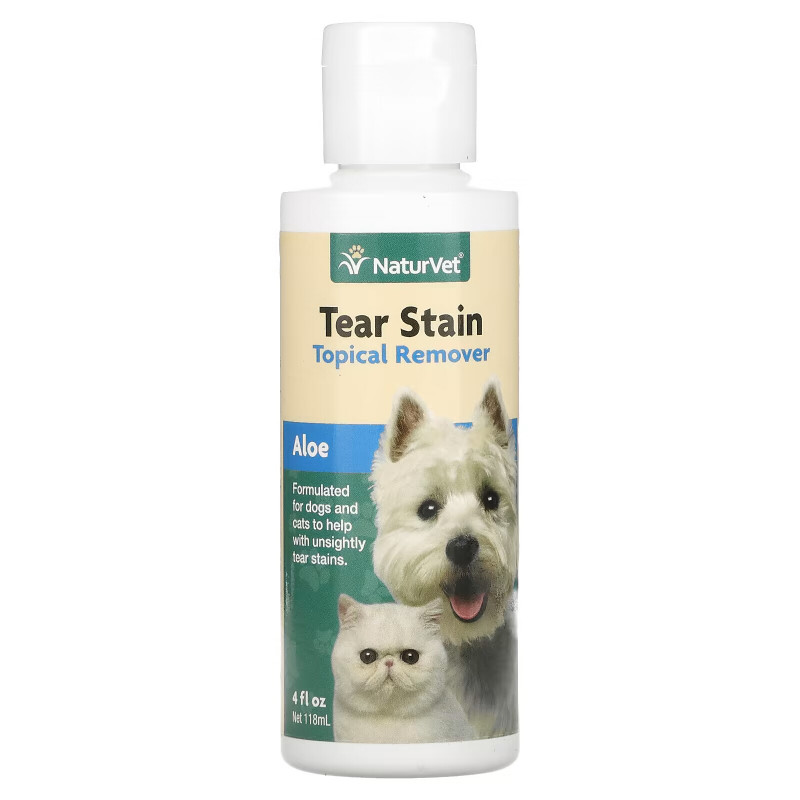 NaturVet, Tear Stain, средство для удаления пятен от слез с шерсти для животных с алоэ, для собак и котов, 118 мл (4 жидк. унции)