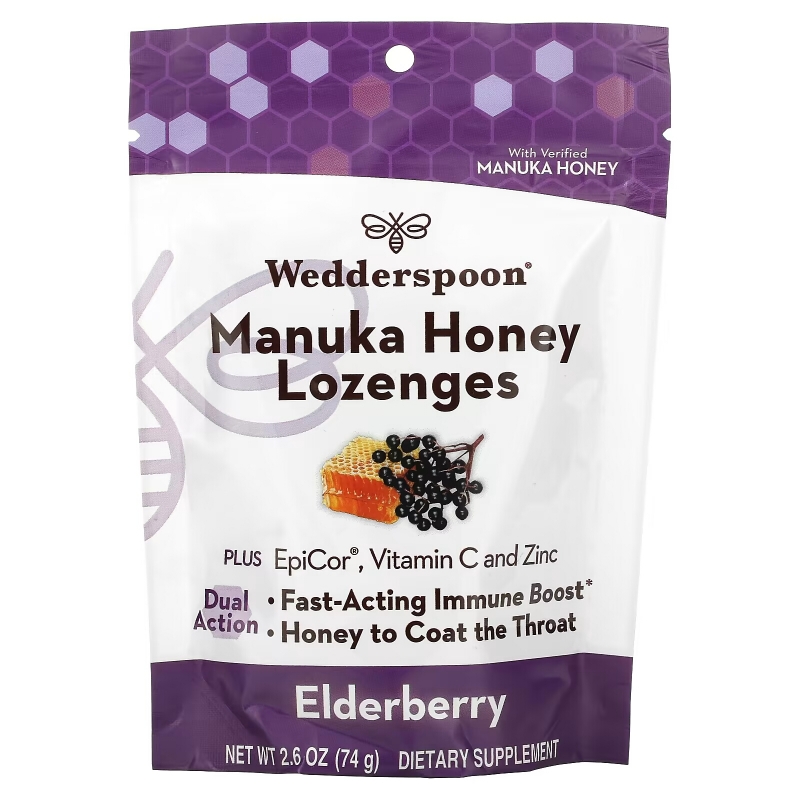 Wedderspoon, Manuka Honey Lozenges, Elderberry, 2.6 oz (74 g)