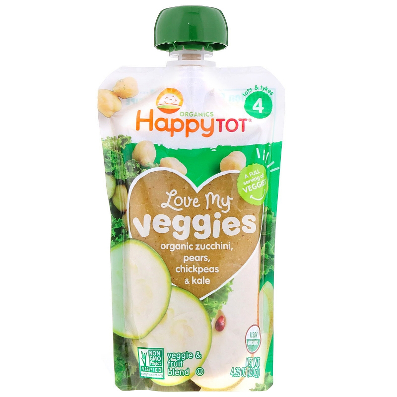 Happy Family Organics, Organics Happy Tot, Вкусные овощи органическое пюре из цуккини, груш, нута и кудрявой капусты, 120 г