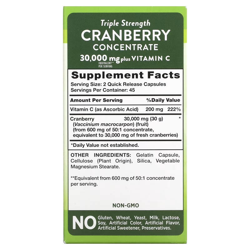 Nature's Truth, Triple Strength Cranberry Concentrate Plus Vitamin C, 15,000 mg, 90 Quick Release Capsules