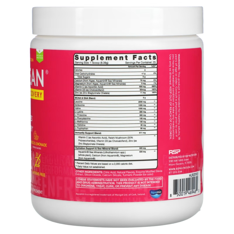 RSP Nutrition, AminoLean Recovery, Hibiscus Lemonade, 7.40 oz (210 g)