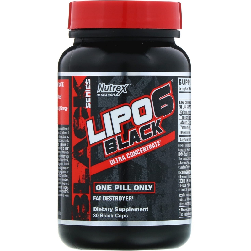 Nutrex Research, Черный ультраконцентрат Lipo-6, 30 черных капсул