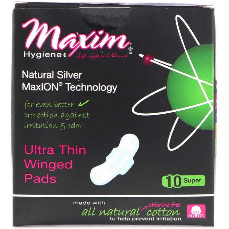 Maxim Hygiene Products Ultra Thin Winged Pads Natural Silver MaxION Technology Super 10 Pads