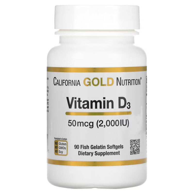 California Gold Nutrition, Витамин D-3, 50 мкг (2000 МЕ), 90 желатиновых мягких таблеток