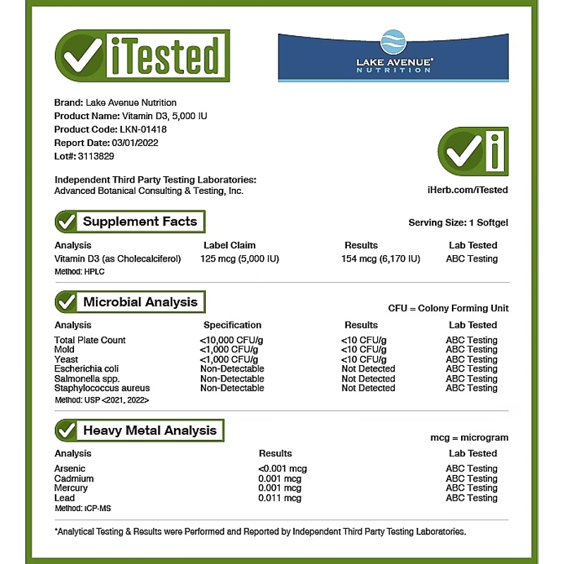 Lake Ave. Nutrition, Vitamin D3, 5,000 IU, 360 Softgels