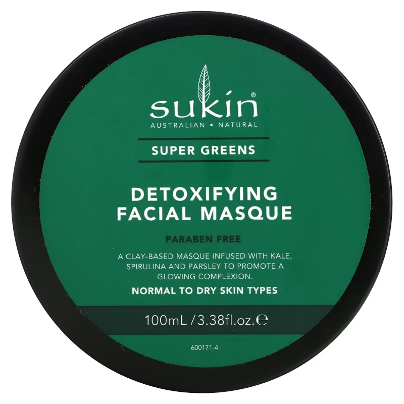 Sukin, Super Greens, Detoxifying Clay Masque, 3.38 fl oz (100 ml)