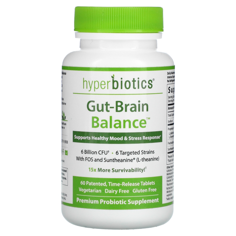 Hyperbiotics, GBX-Focus, Gut-Brain Connection, 6 Billion CFU, 60 Patented Time-Release Tablets